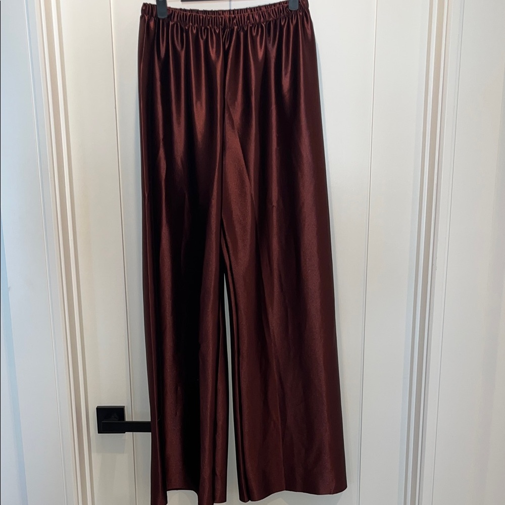 Satin Wide-Leg Pants in Deep Burgundy. No Tags but Never Worn. - Picture 2 of 3